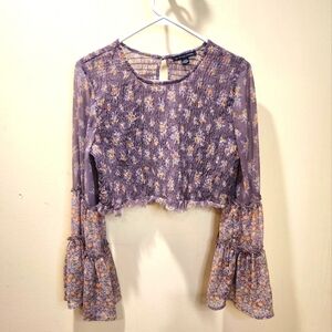 American Eagle Outfitters purple Bell Sleeves casual floral blouse size M